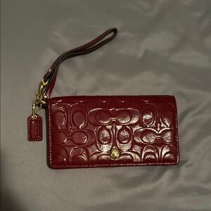 Coach mahogany embossed C Leather Fold wallet wristlet